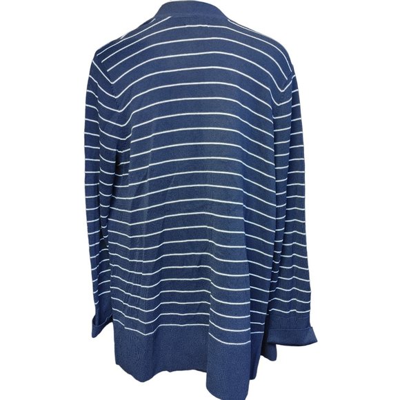 Croft & Barrow Women's Navy Blue/White Long Sleeve Open Front Cardigan XL - Picture 2 of 4